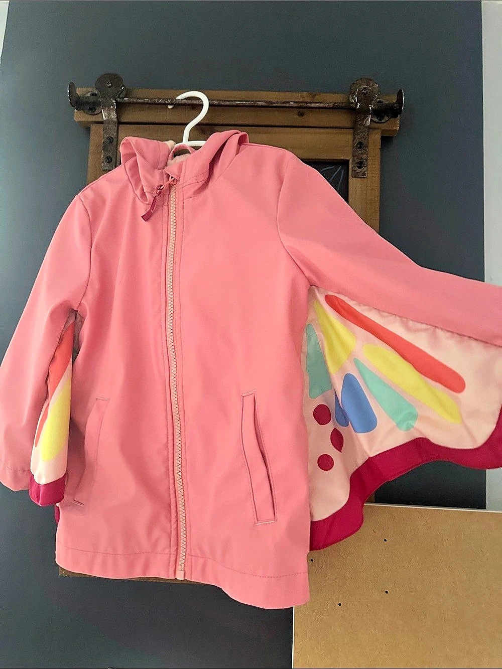 Kids Pink Color Butterfly Raincoat